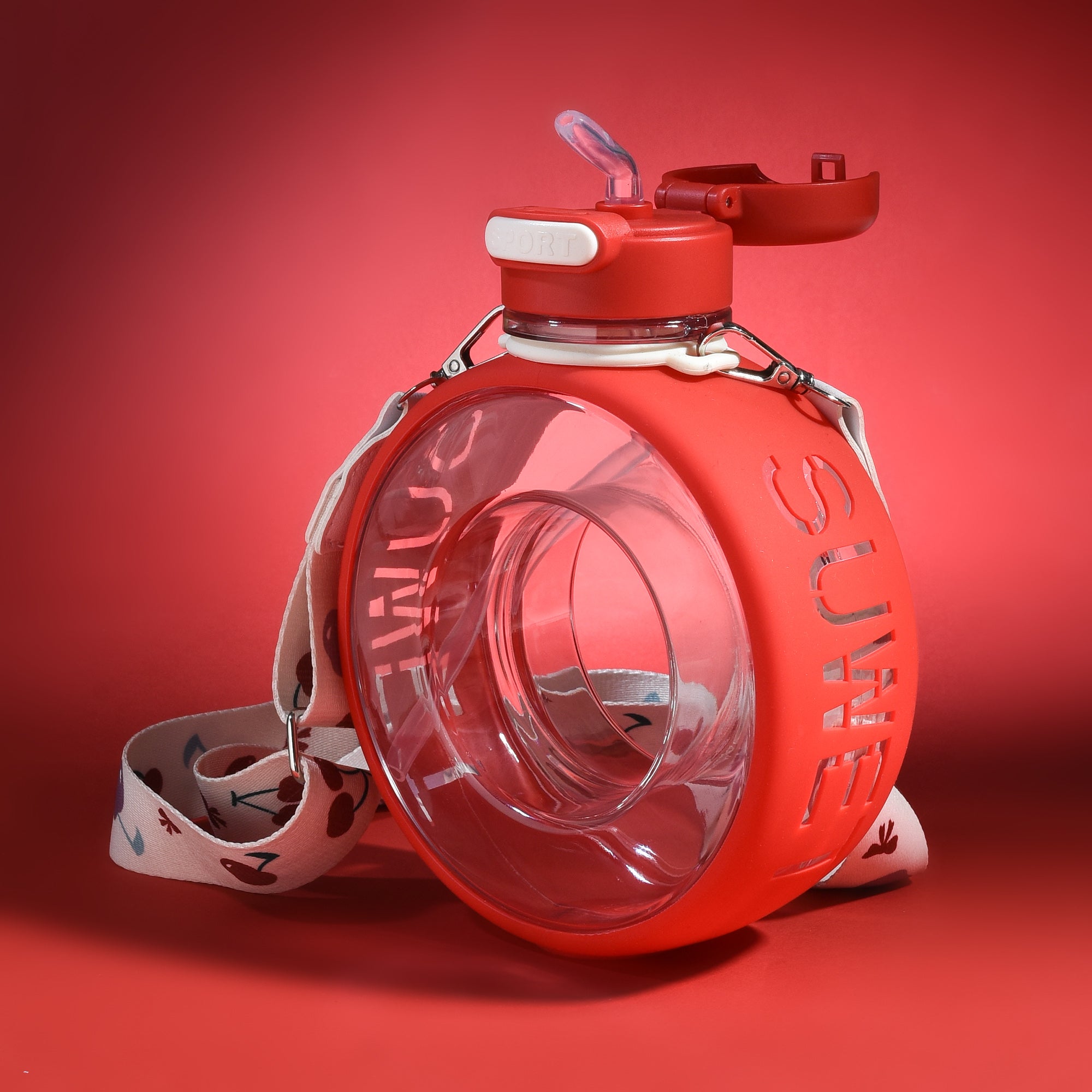 Mumuso Cherry Donut-Shaped Water Bottle- Red/700 ml
