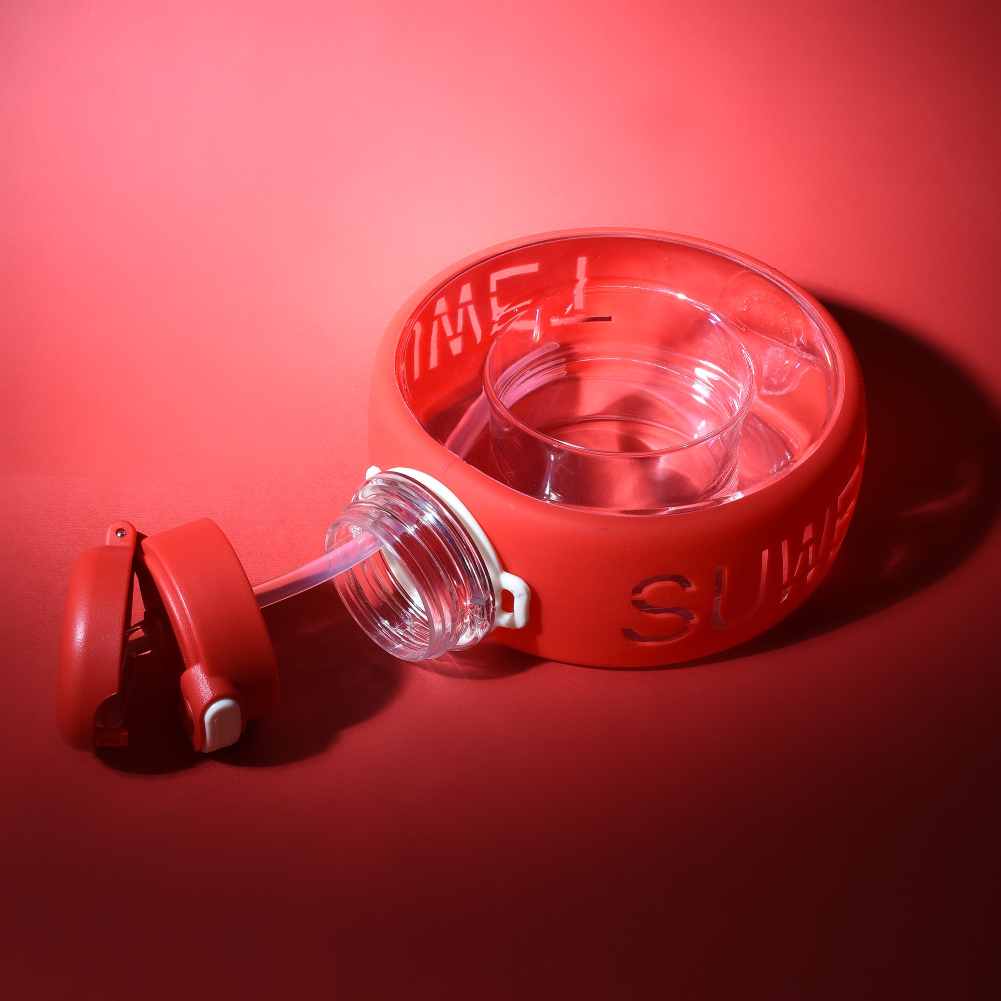 Mumuso Cherry Donut-Shaped Water Bottle- Red/700 ml