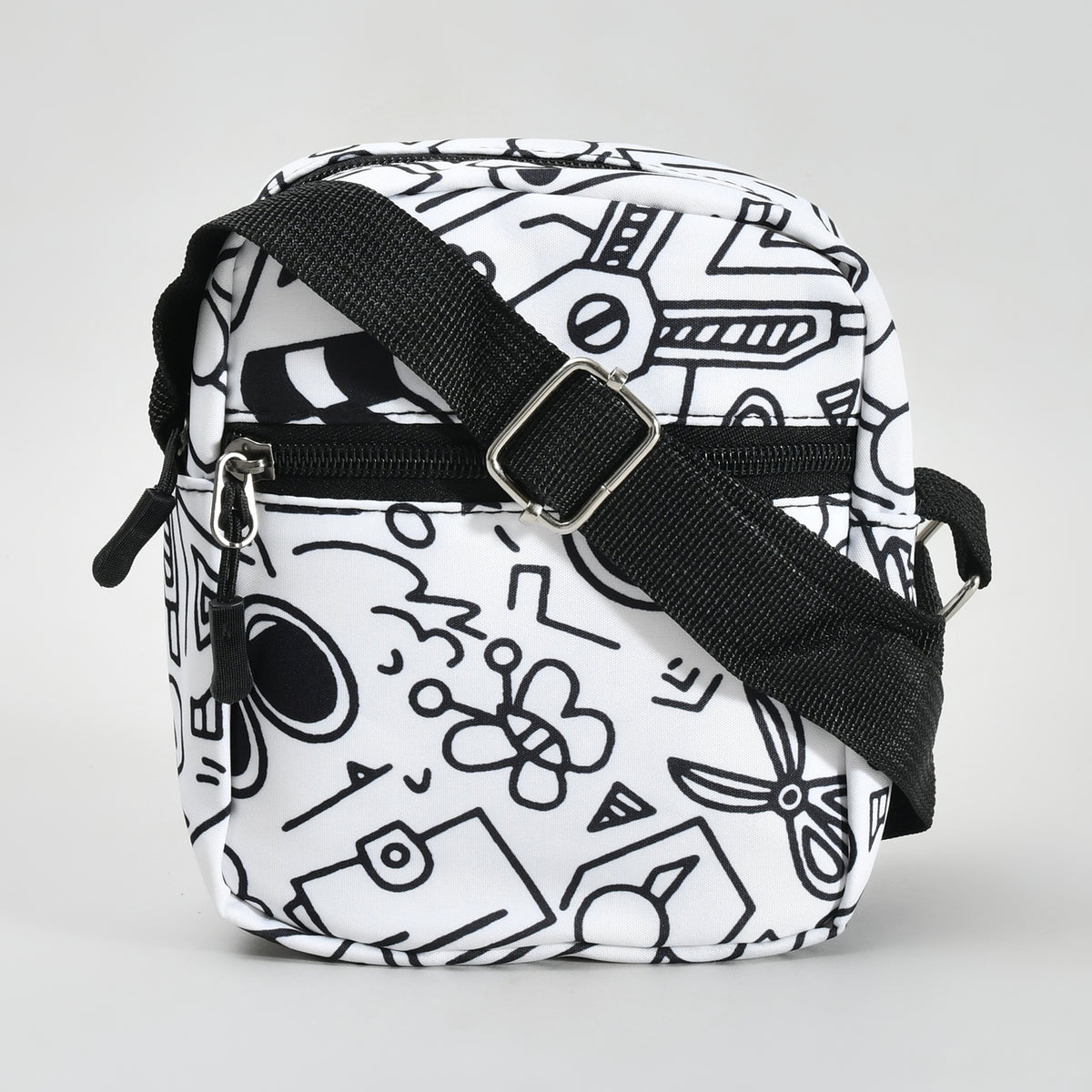 Crossbody Bag with Graffiti Print - Black &amp; White