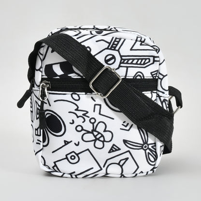 Crossbody Bag with Graffiti Print - Black &amp; White