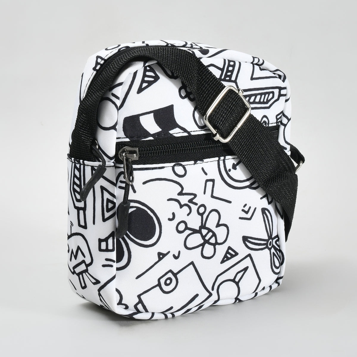 Crossbody Bag with Graffiti Print - Black &amp; White