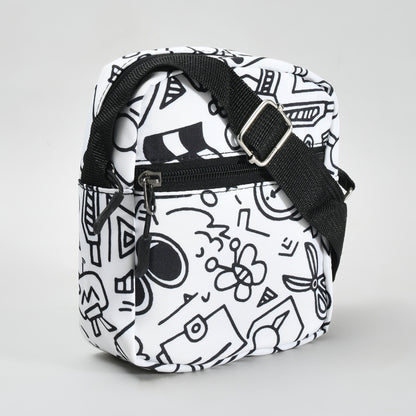 Crossbody Bag with Graffiti Print - Black &amp; White