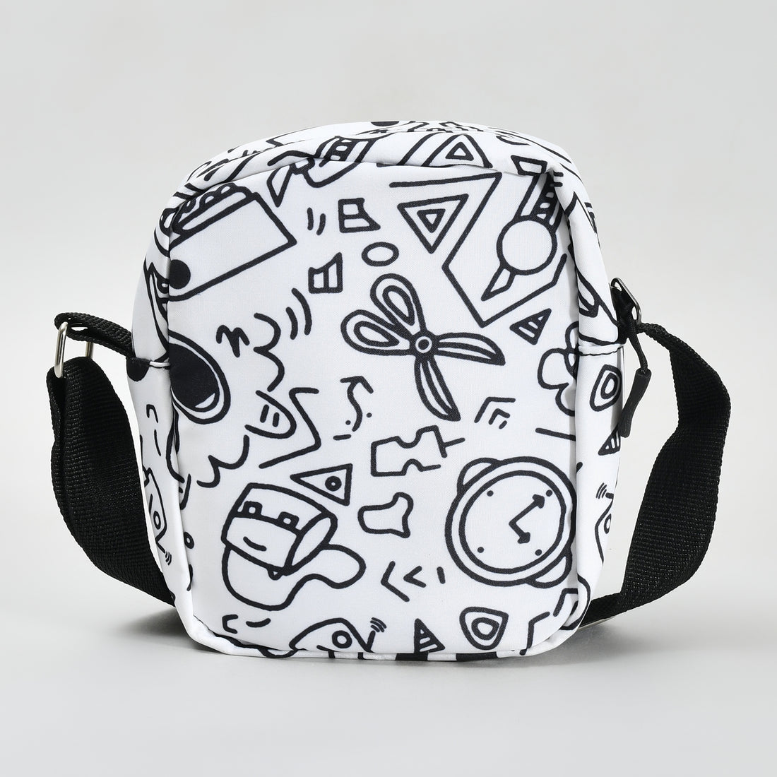 Crossbody Bag with Graffiti Print - Black &amp; White - Mumuso India