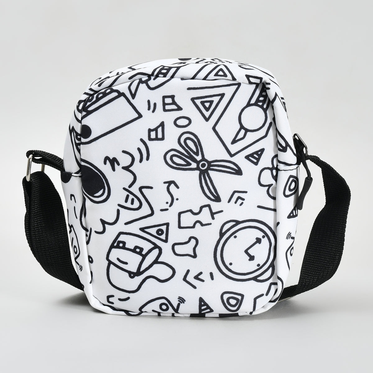 Crossbody Bag with Graffiti Print - Black &amp; White