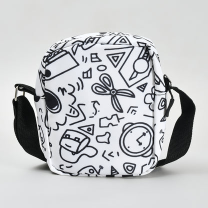 Crossbody Bag with Graffiti Print - Black &amp; White