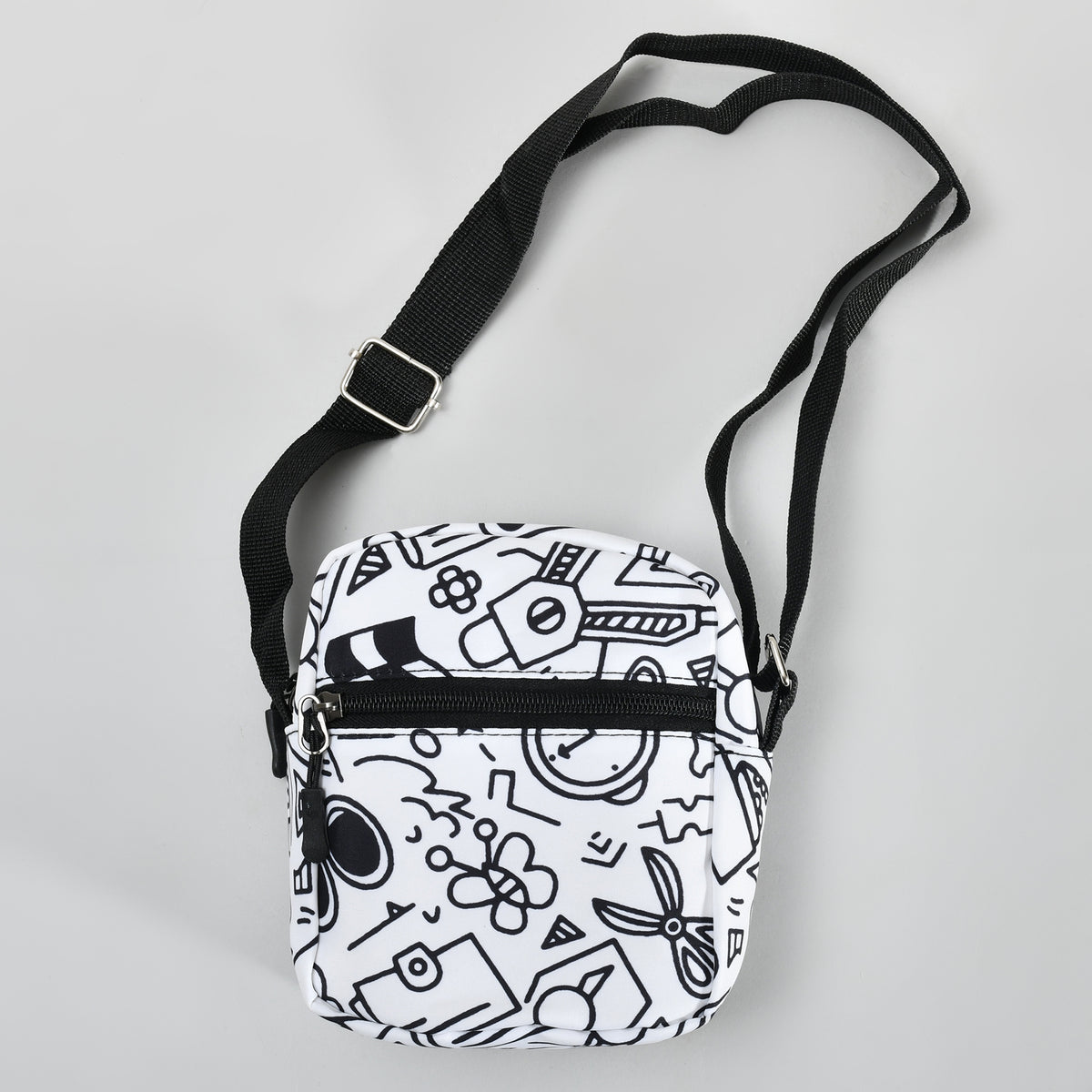 Crossbody Bag with Graffiti Print - Black &amp; White