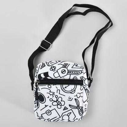 Crossbody Bag with Graffiti Print - Black &amp; White