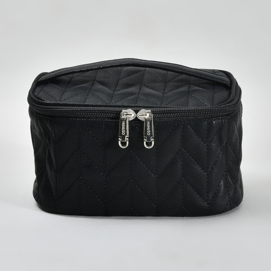 Herringbone Cosmetic Case with Handle - Black - Mumuso India