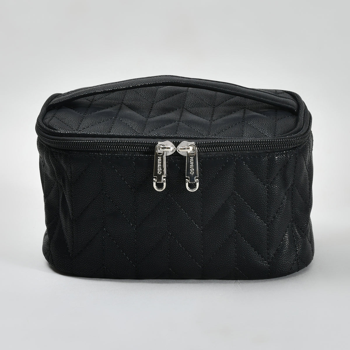 Herringbone Cosmetic Case with Handle - Black