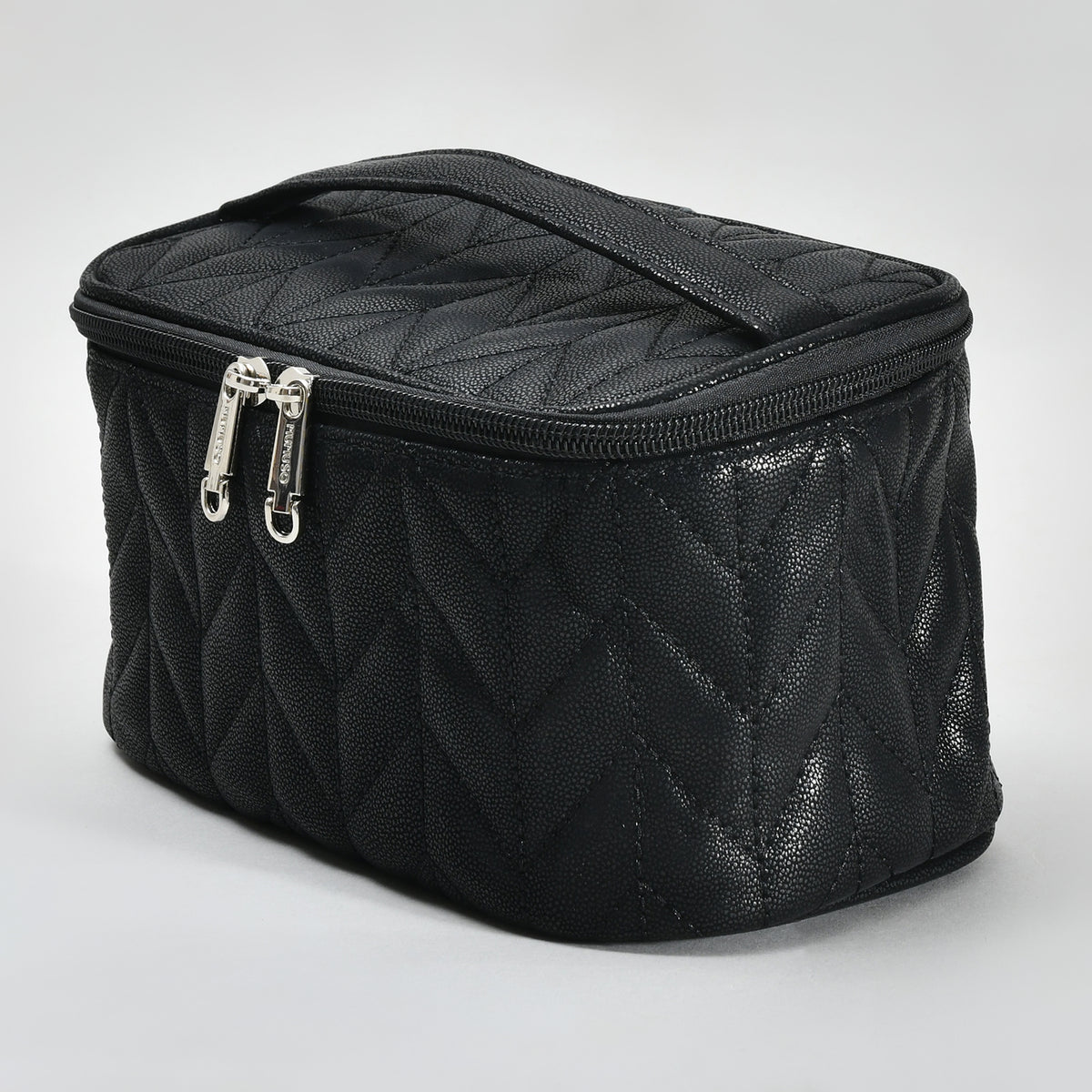 Herringbone Cosmetic Case with Handle - Black