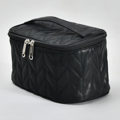 Herringbone Cosmetic Case with Handle - Black