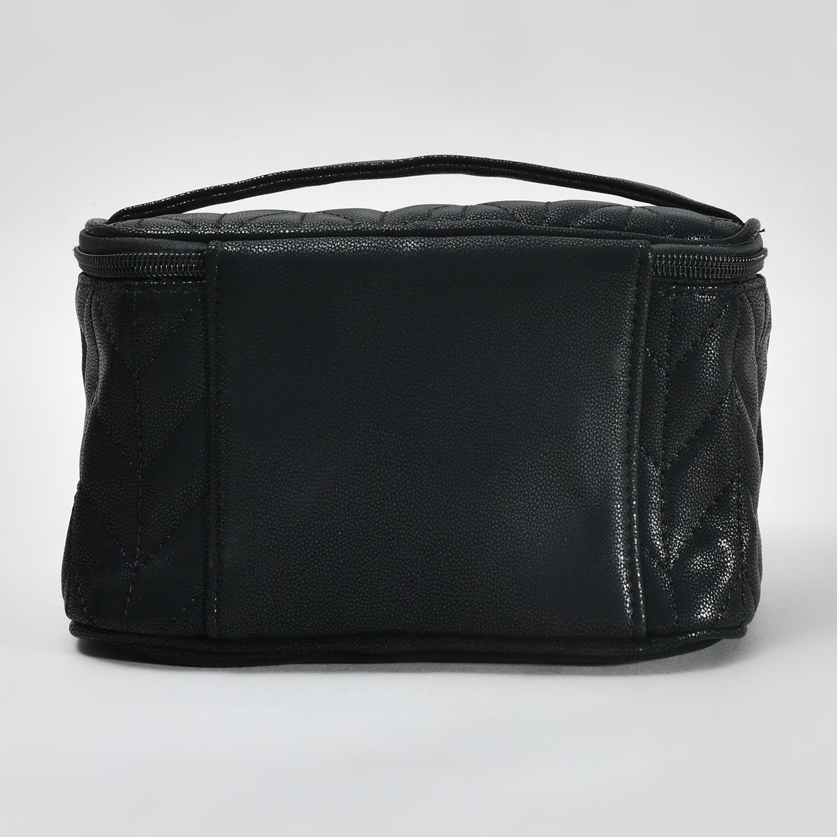 Herringbone Cosmetic Case with Handle - Black