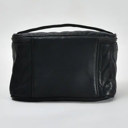Herringbone Cosmetic Case with Handle - Black