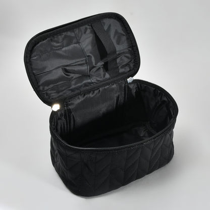 Herringbone Cosmetic Case with Handle - Black