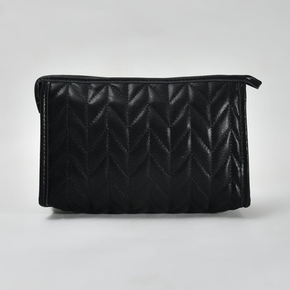Mumuso Herringbone Trapezoid Cosmetic Bag: Pink| Black