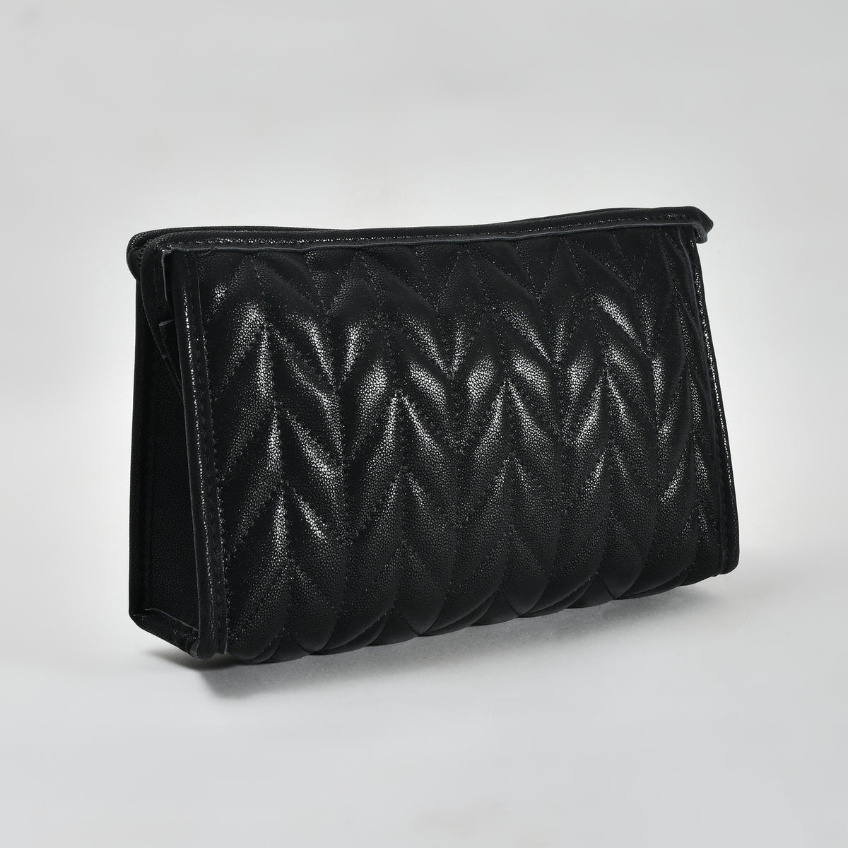 Mumuso Herringbone Trapezoid Cosmetic Bag: Pink| Black