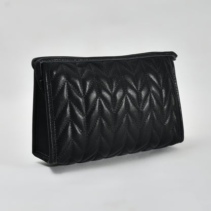 Mumuso Herringbone Trapezoid Cosmetic Bag: Pink| Black
