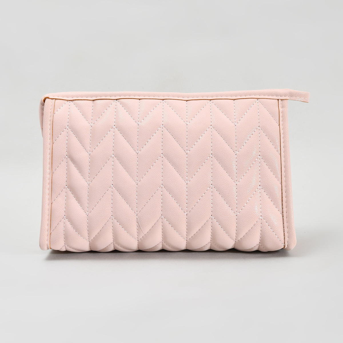 Mumuso Herringbone Trapezoid Cosmetic Bag: Pink| Black