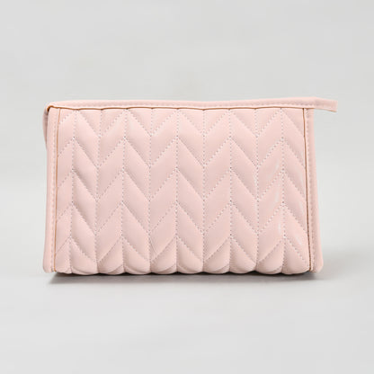 Mumuso Herringbone Trapezoid Cosmetic Bag: Pink| Black