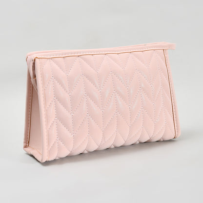Mumuso Herringbone Trapezoid Cosmetic Bag: Pink| Black