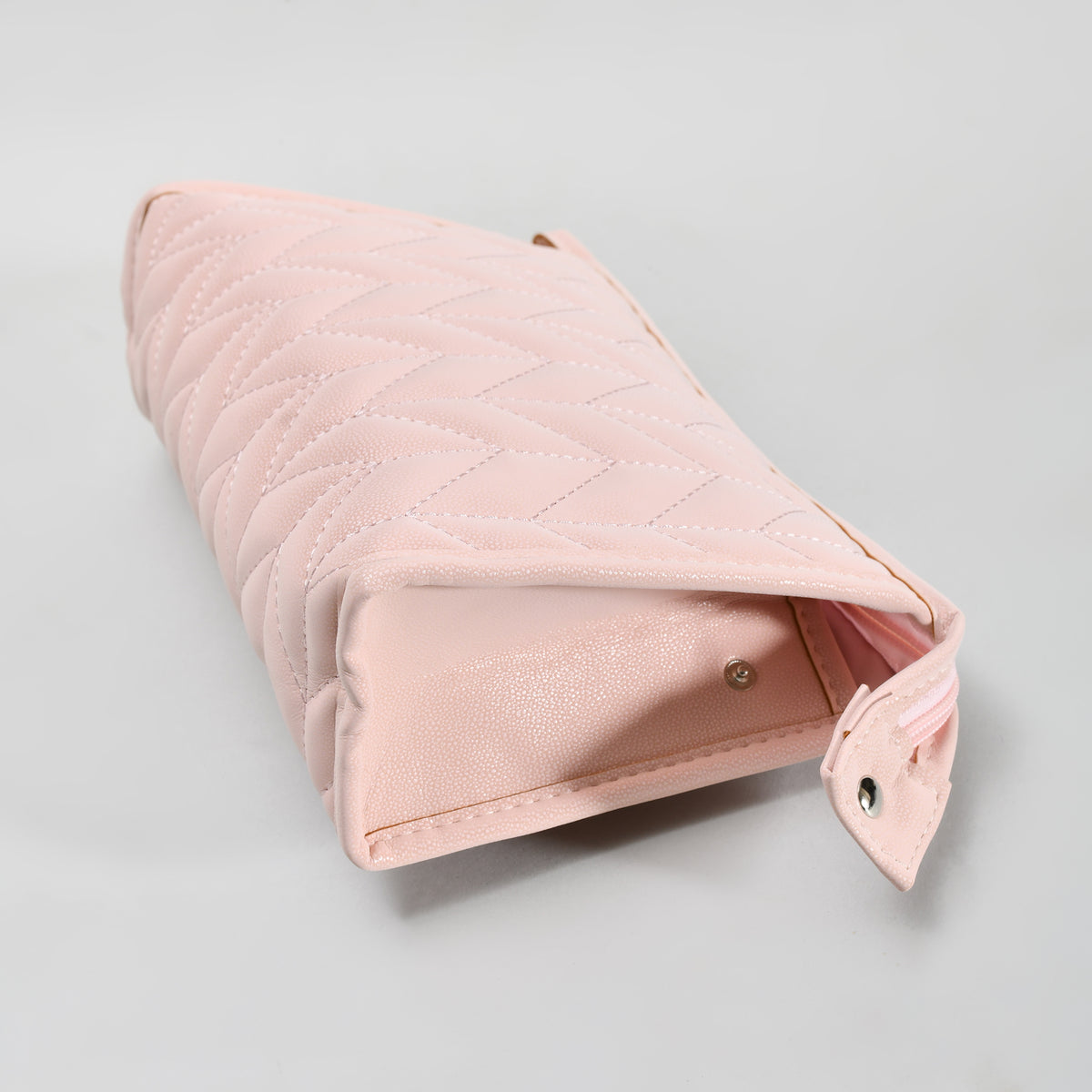 Mumuso Herringbone Trapezoid Cosmetic Bag: Pink| Black
