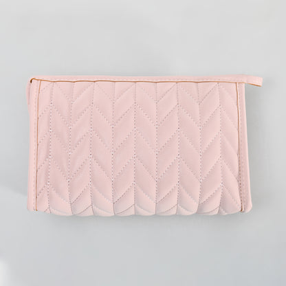 Mumuso Herringbone Trapezoid Cosmetic Bag: Pink| Black