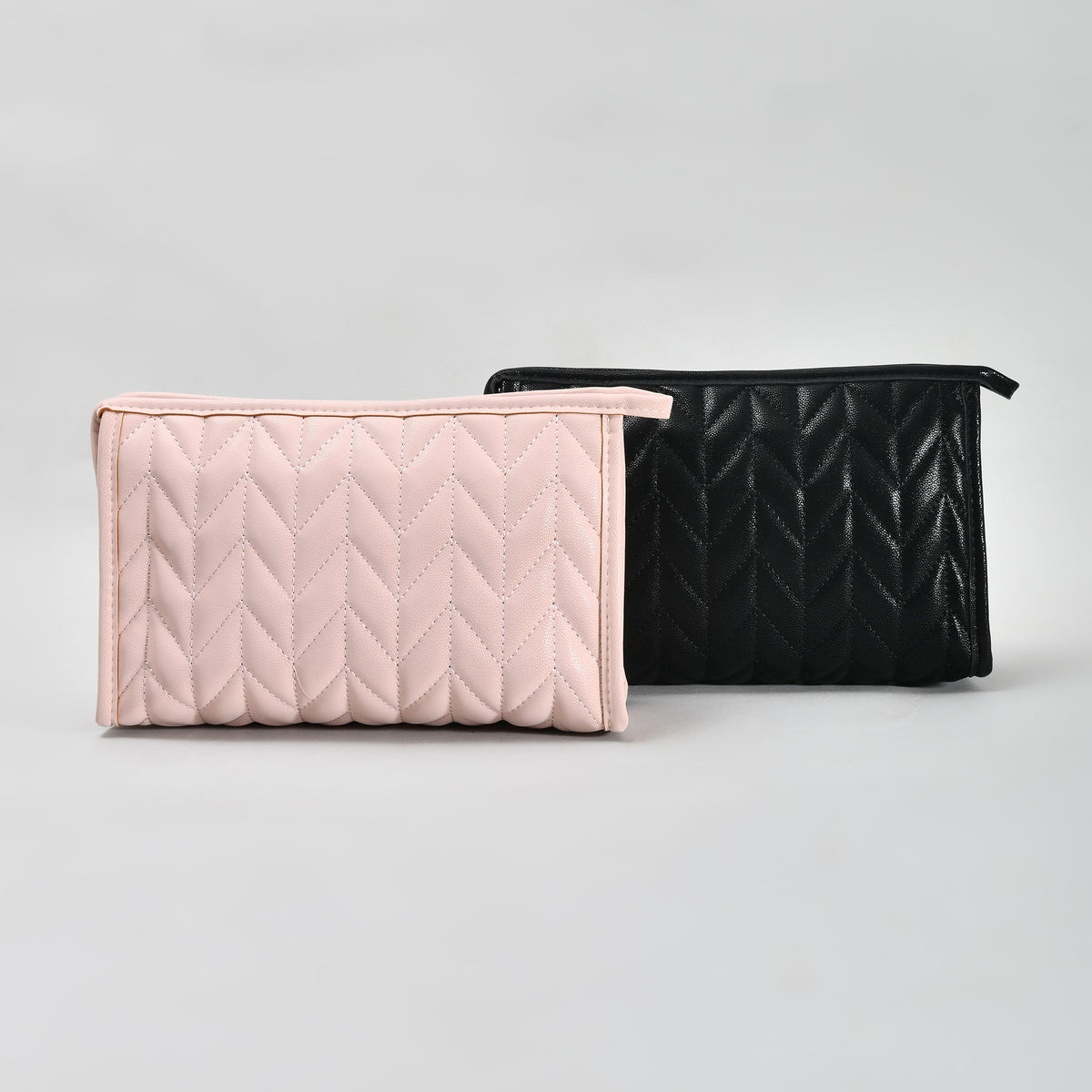 Mumuso Herringbone Trapezoid Cosmetic Bag: Pink| Black
