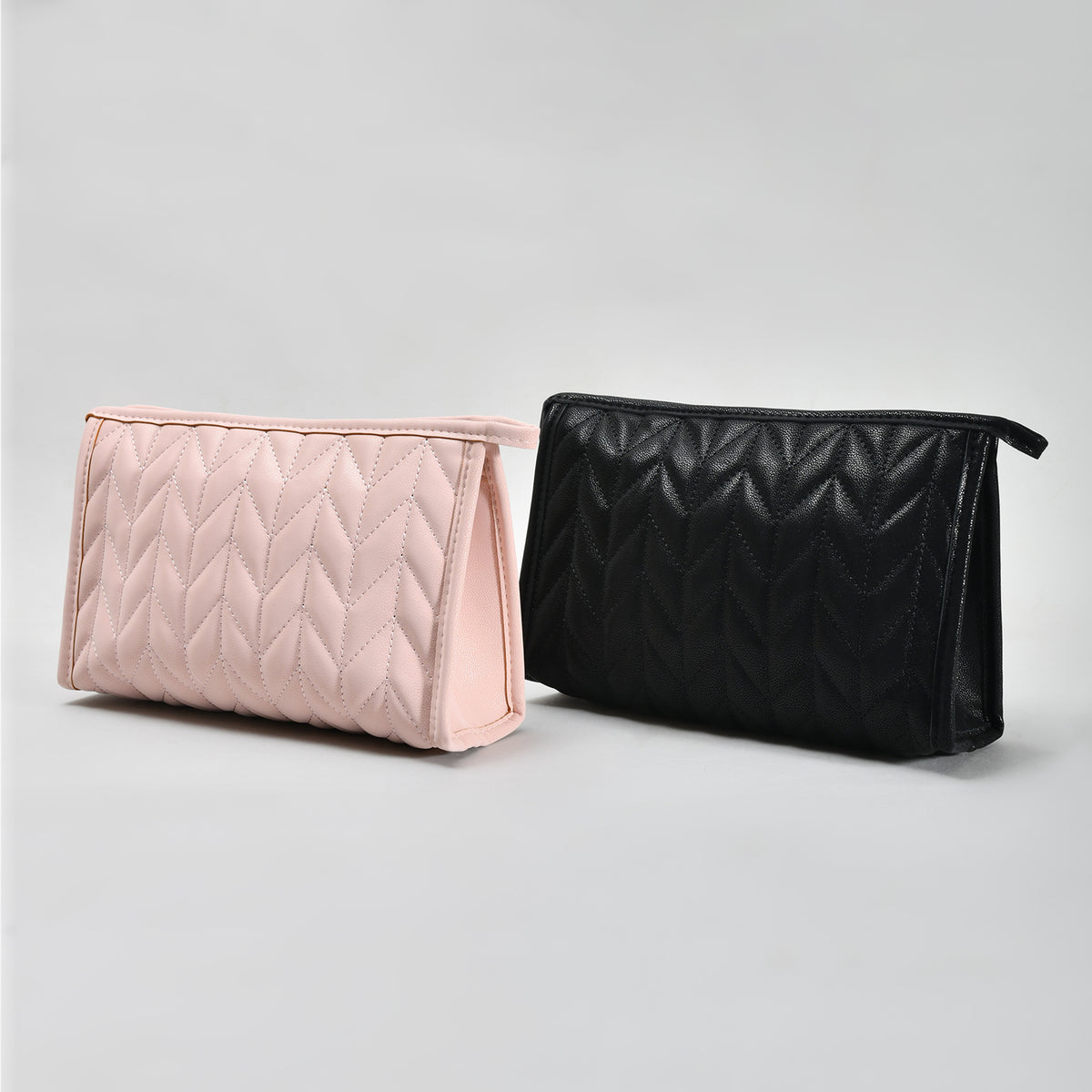 Mumuso Herringbone Trapezoid Cosmetic Bag: Pink| Black