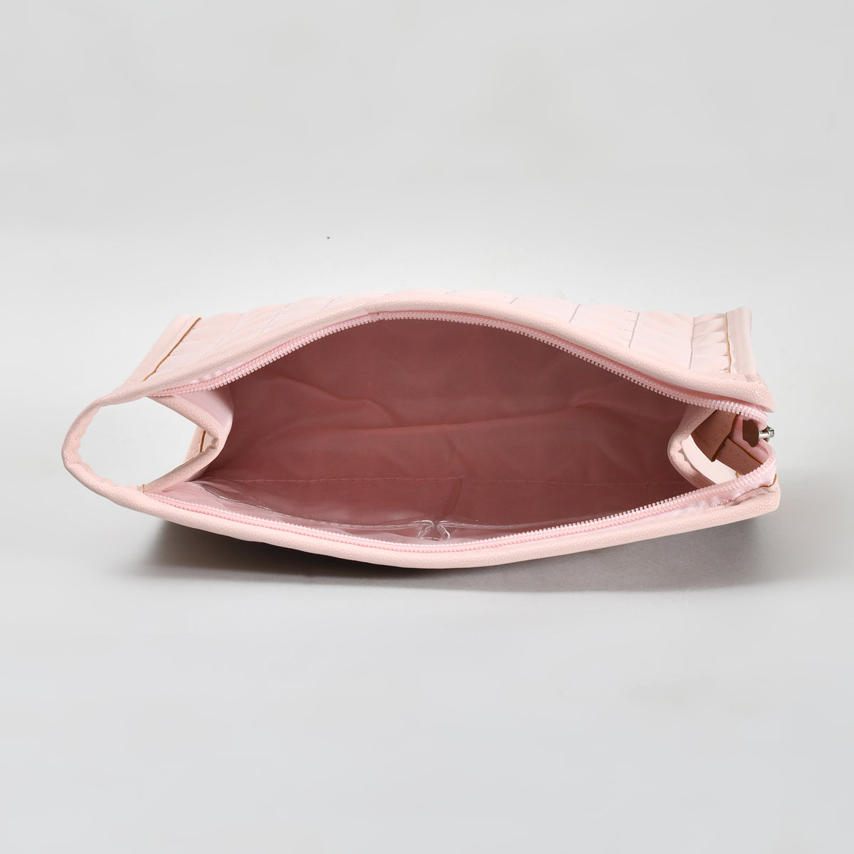 Mumuso Herringbone Trapezoid Cosmetic Bag: Pink| Black