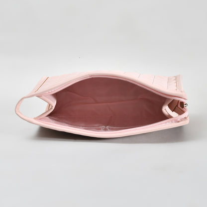Mumuso Herringbone Trapezoid Cosmetic Bag: Pink| Black