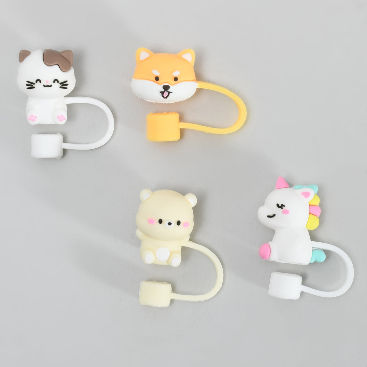 Adorable Animal-Shaped Straw Toppers (Pack of 4) /Assorted
