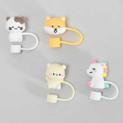 Adorable Animal-Shaped Straw Toppers (Pack of 4) /Assorted