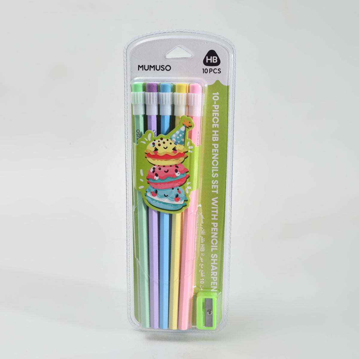 Multicoloured HB Pencil &amp; Green Sharpener Set - Pack of 10