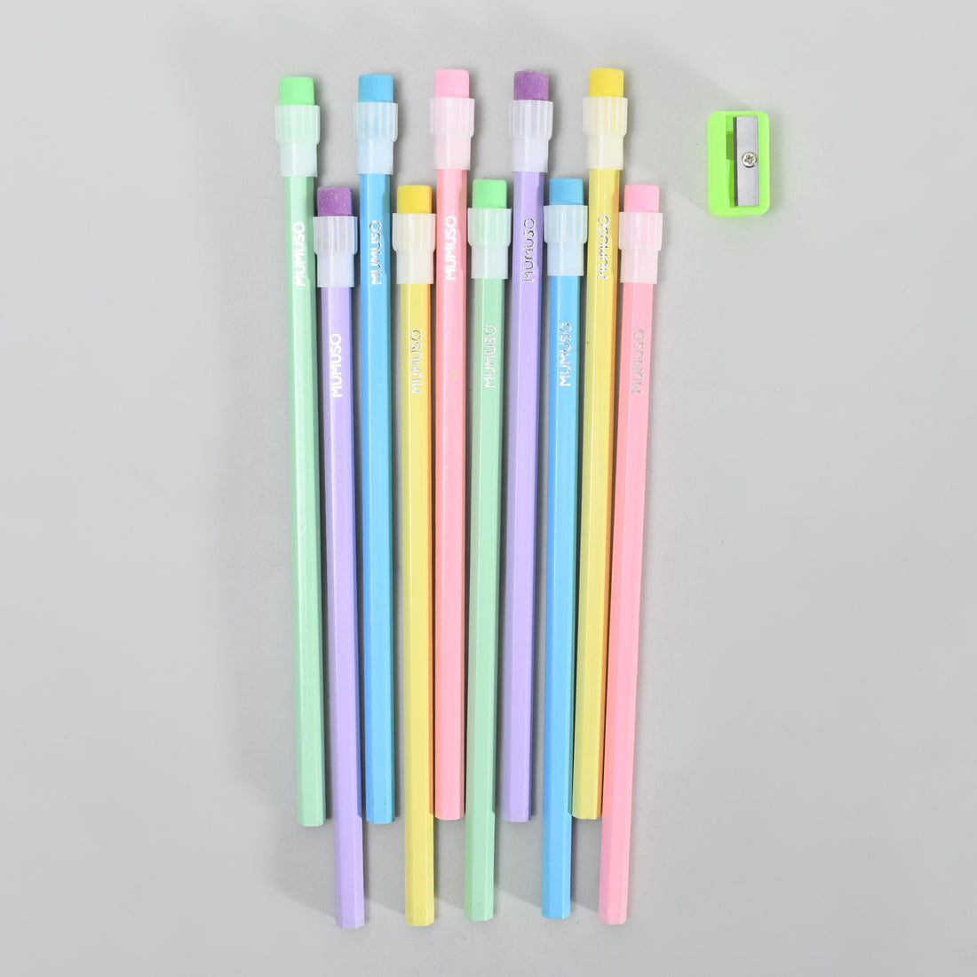 Multicoloured HB Pencil &amp; Green Sharpener Set - Pack of 10