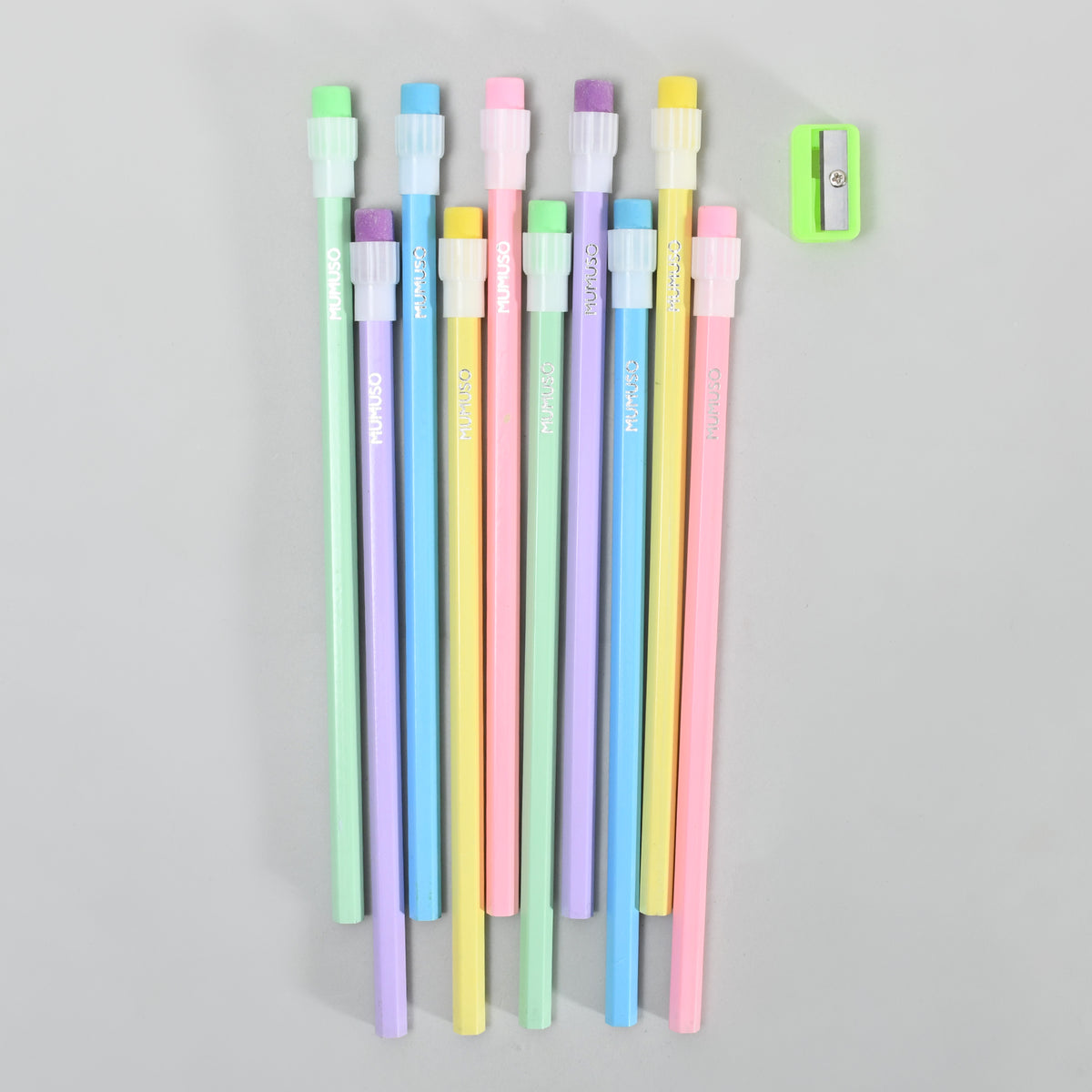 Multicoloured HB Pencil &amp; Green Sharpener Set - Pack of 10