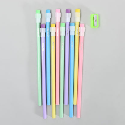 Multicoloured HB Pencil &amp; Green Sharpener Set - Pack of 10