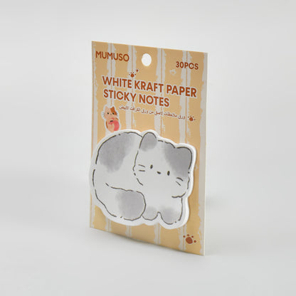 Cat-Shaped Sticky Notes - White Kraft Paper