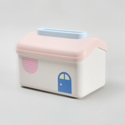 Macaron Series Little House Tissue Box with Wall Mount Sticker-  Pink &amp; Blue