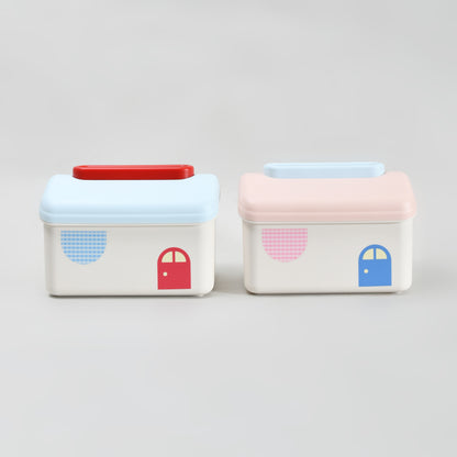 Macaron Series Little House Tissue Box with Wall Mount Sticker-  Pink &amp; Blue