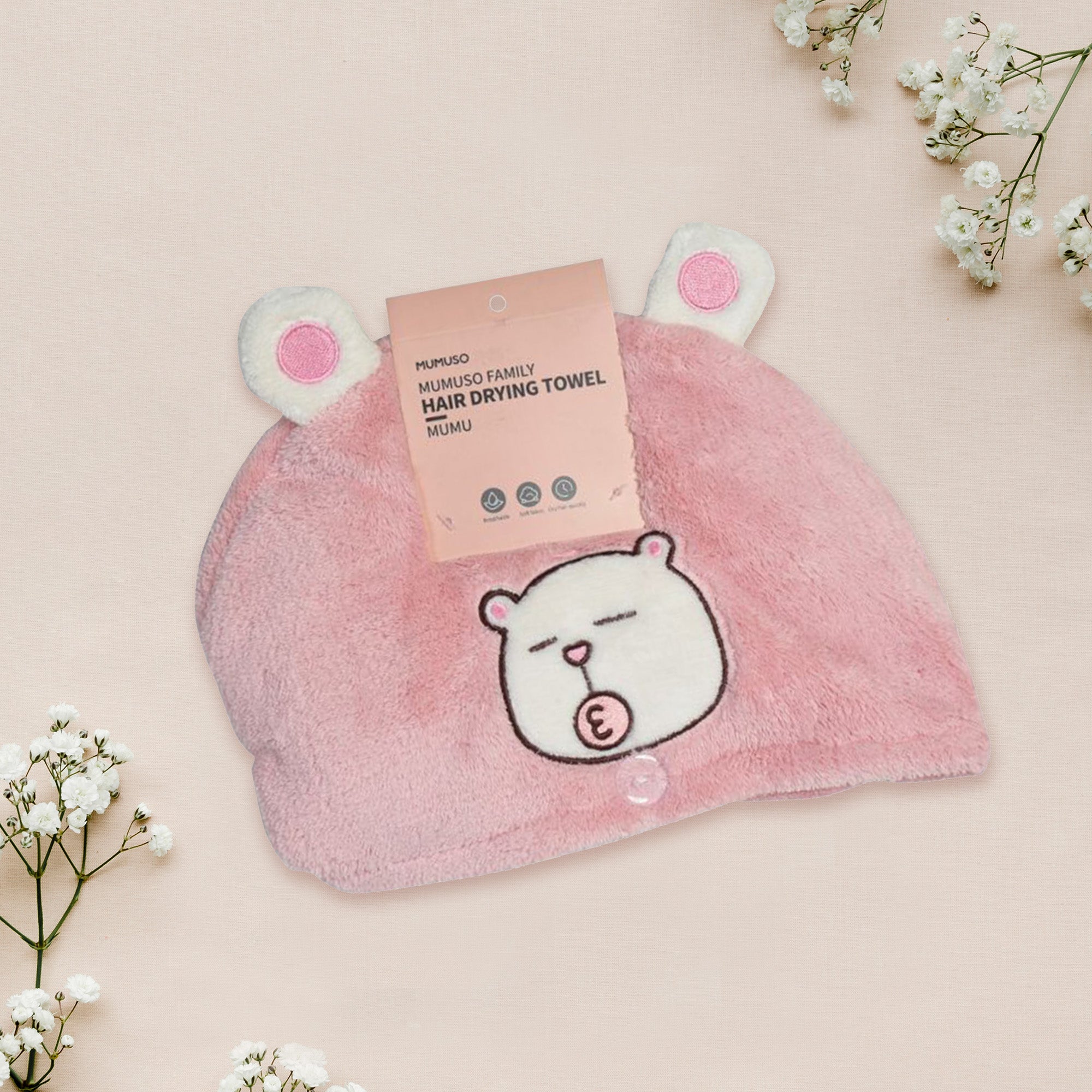 Mumuso Family Mumu Hair Drying Towel-Pink Mumuso