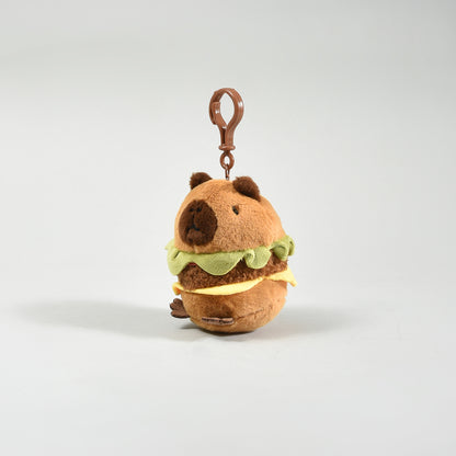 Cute Capybara Hamburger Plush Keychain