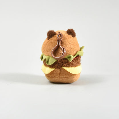 Cute Capybara Hamburger Plush Keychain