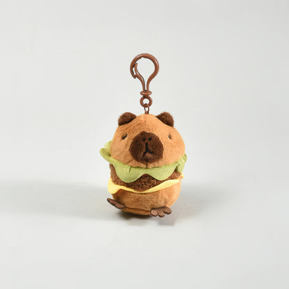 Cute Capybara Hamburger Plush Keychain
