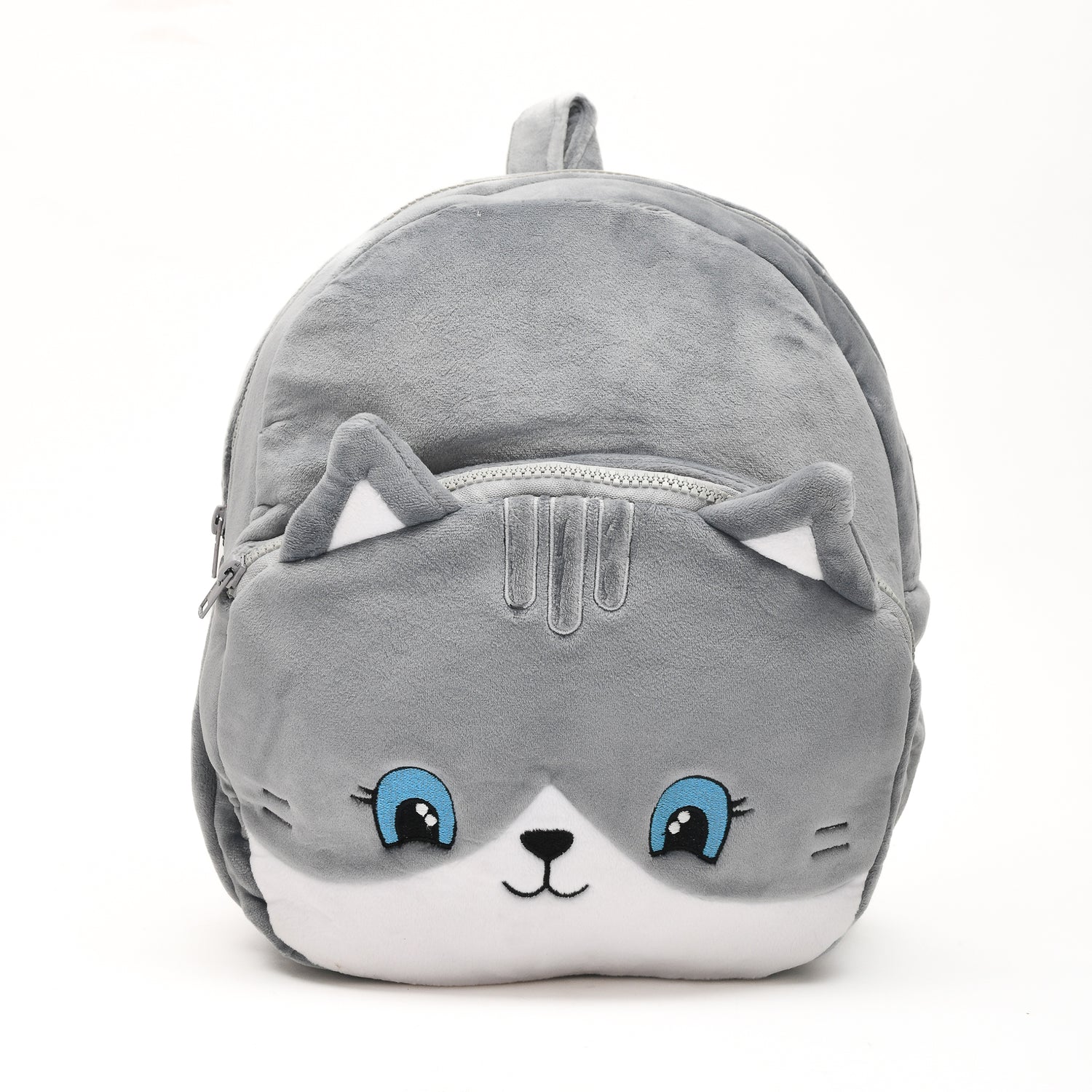 Mumuso Cute Cat Designed Plush Bag- Grey- 14in