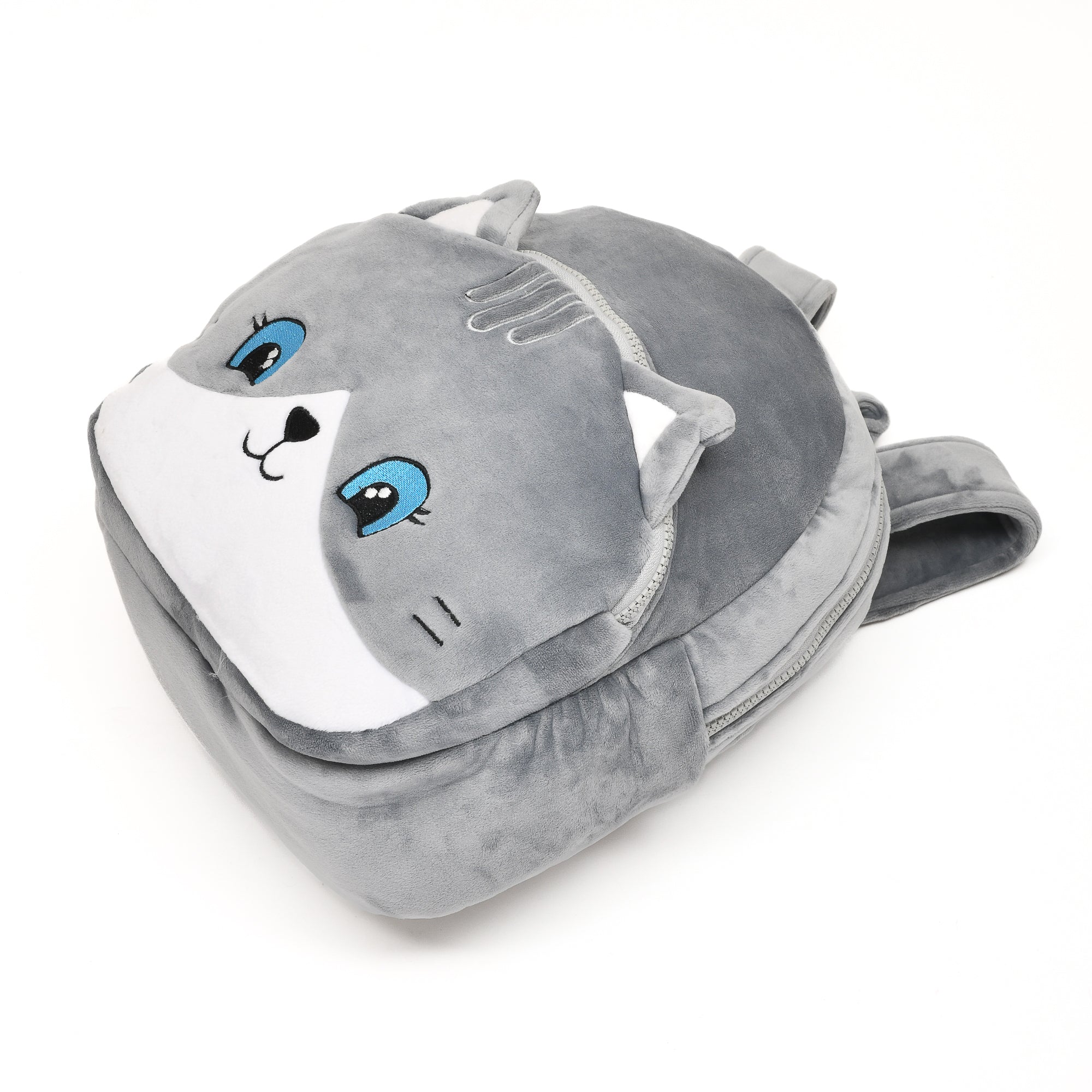 Mumuso Cute Cat Designed Plush Bag- Grey- 14in