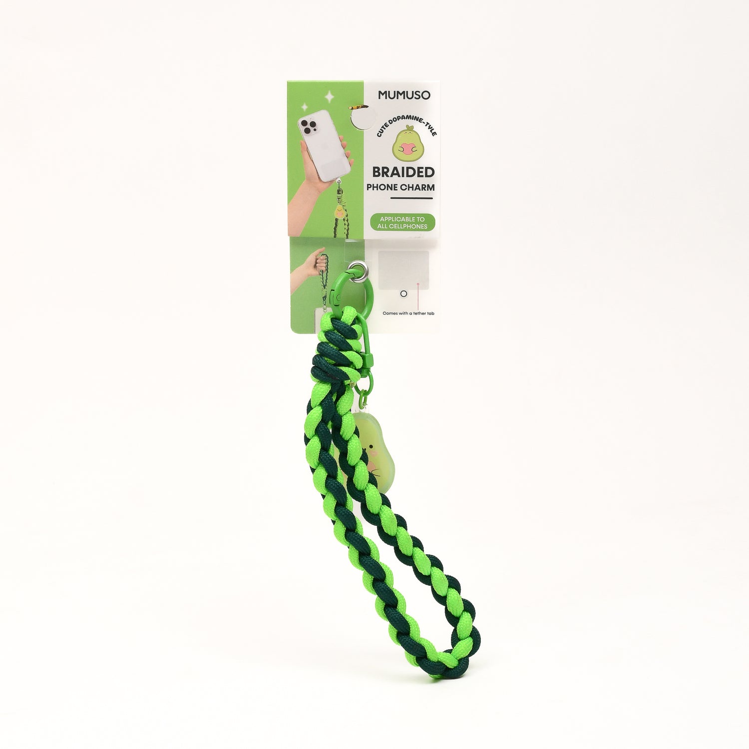 Braided Phone Wrist Band with Phone Charm- Avocado
