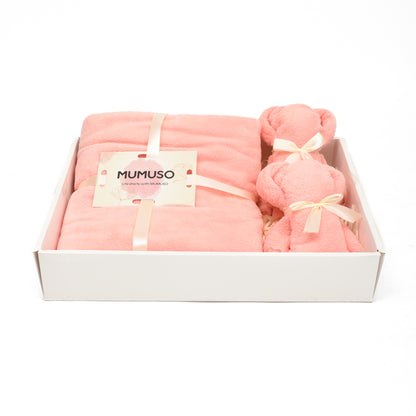 Ultra-Soft Cute Bear Towels Gift Box - Set of 3 / Pink