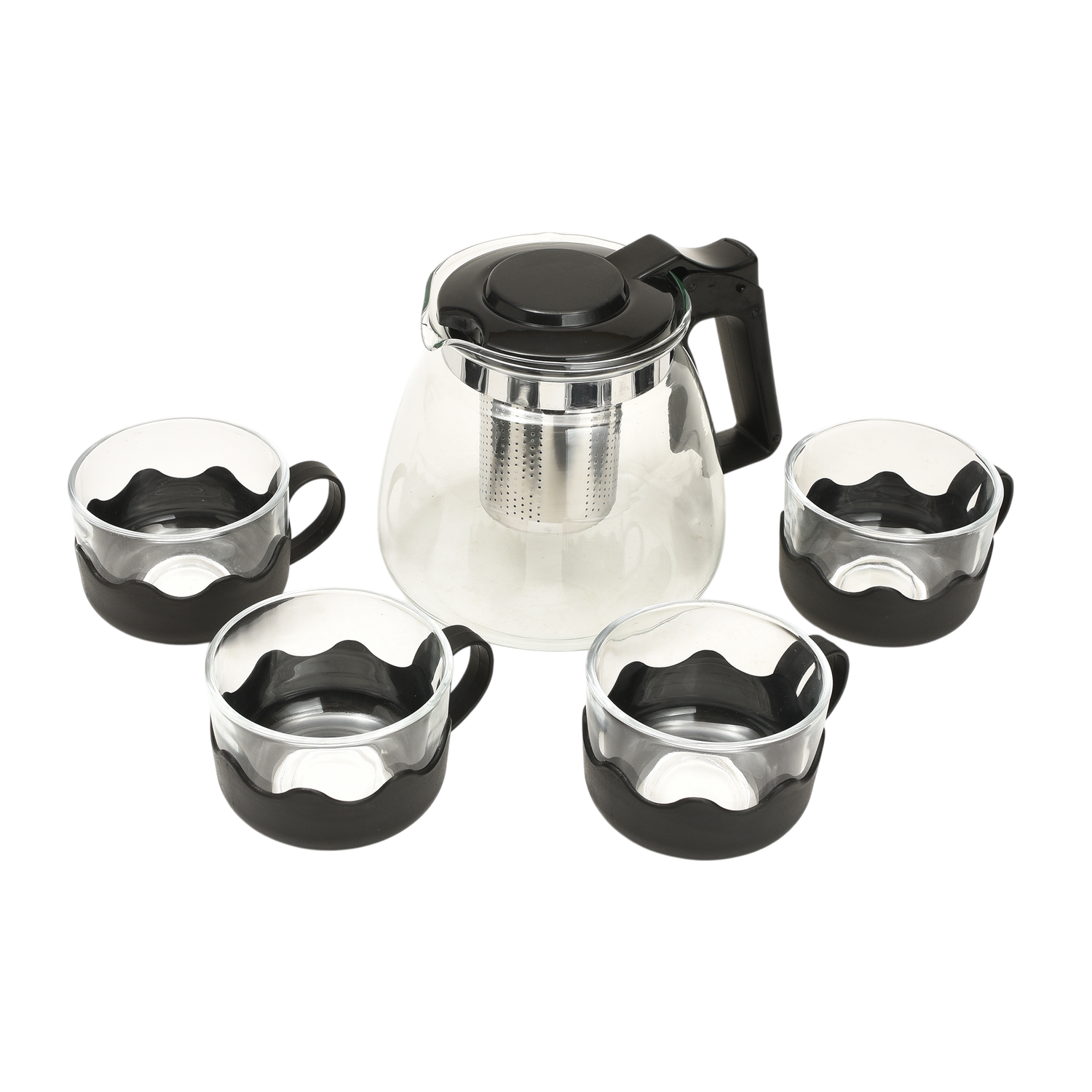 Glass Tea Pot with Infuser and Cups Set - 5 Pcs