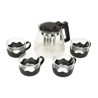 Glass Tea Pot with Infuser and Cups Set - 5 Pcs