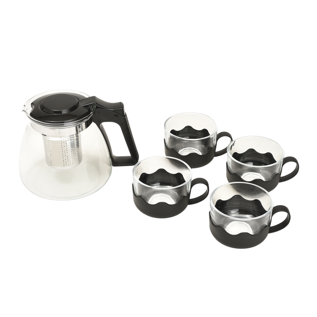 Glass Tea Pot with Infuser and Cups Set - 5 Pcs